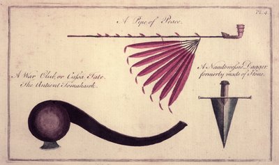 Ancient Tomahawk, Peace Pipe and Dagger, c.1590 by John White